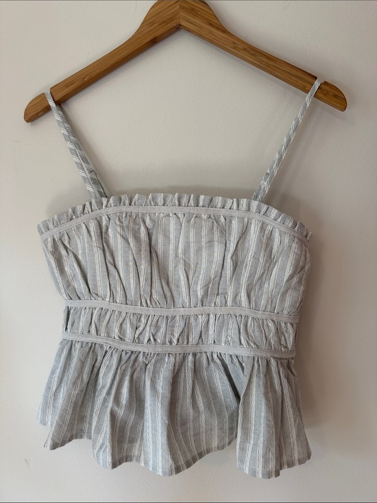 Altar'd State Tops - Altar’s State Striped Sleeveless Peplum Top in Light Gray and White